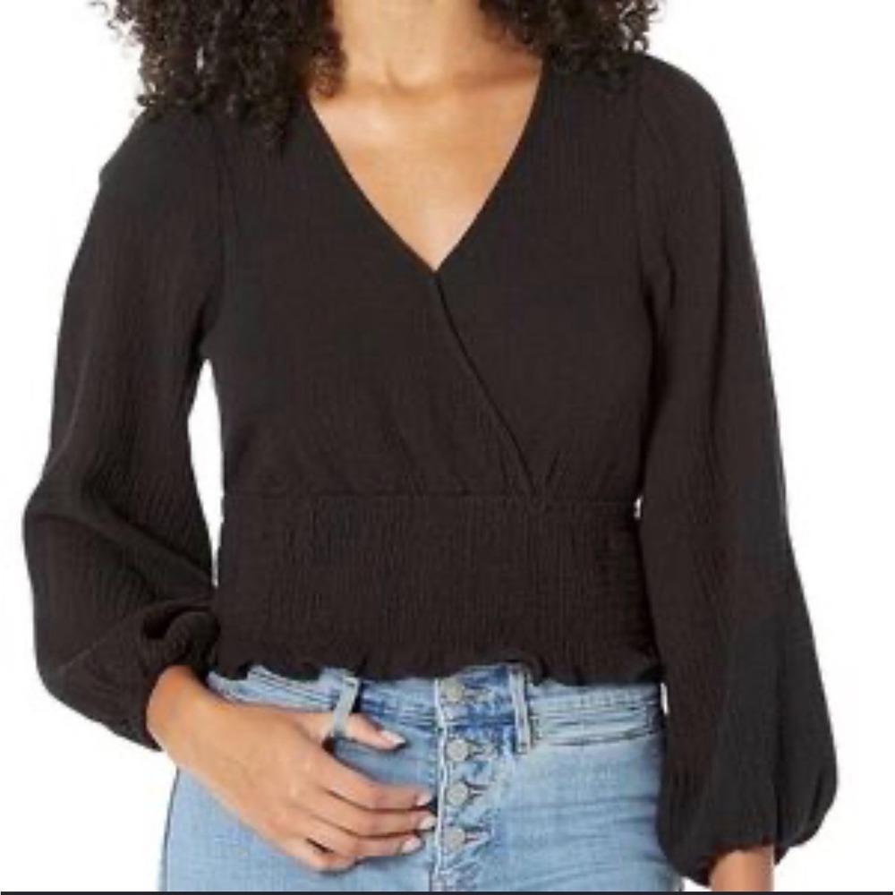 Madewell Julianne Smocked-Waist Top in black